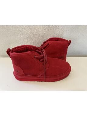 UGG Red Suede Ankle Boots with Shearling Lining